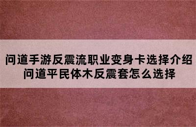 问道手游反震流职业变身卡选择介绍 问道平民体木反震套怎么选择